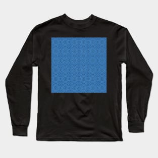 Blueberry Blue and Black Geometric Star Flower Pattern Long Sleeve T-Shirt